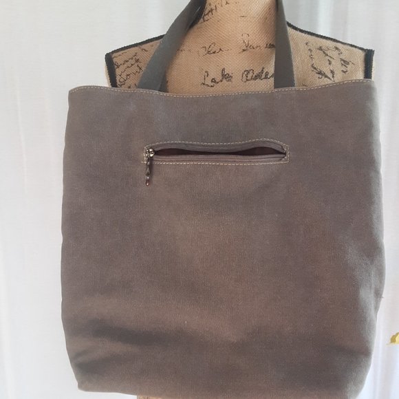 Eco-Made Vegan Canvas & Denim Zippered Medium Tote - Picture 2 of 10